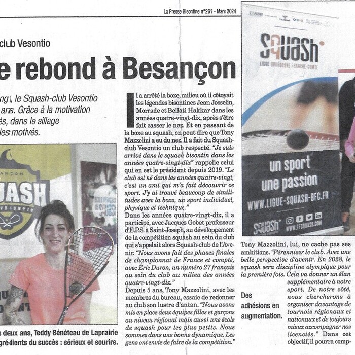 Article Vesontio Ligue squash BFC